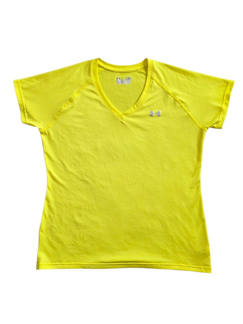 Under Armour Large Yellow HeatGear Running Activewear V Neck Top